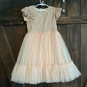 Girls Champagne Sequin Ruffle Dress